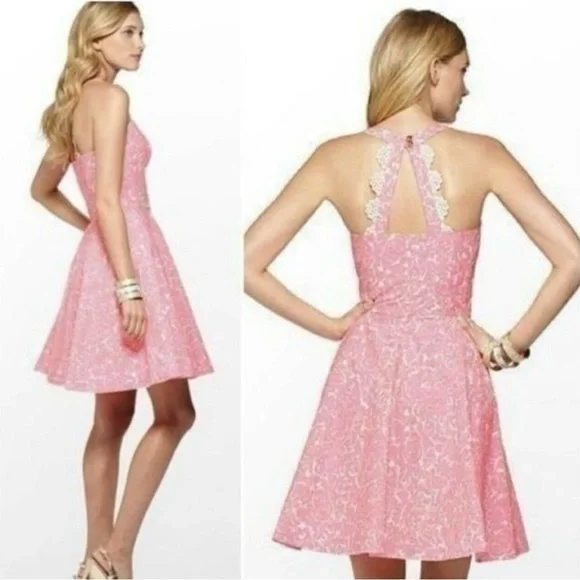Lilly Pulitzer Zo Cosmo Pink Skater Dress Neon Pink And White Size 2 - Picture 2 of 8